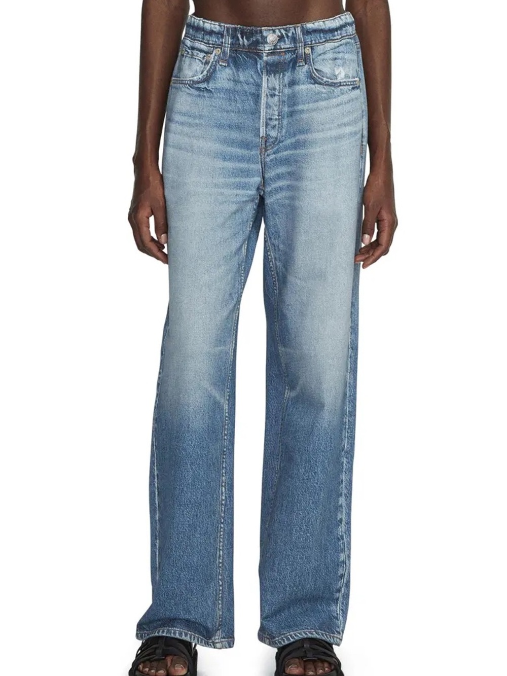 Rag And Bone Miramar Wide Leg Cotton Terry Sweatpants Jeans Denim Print Size L